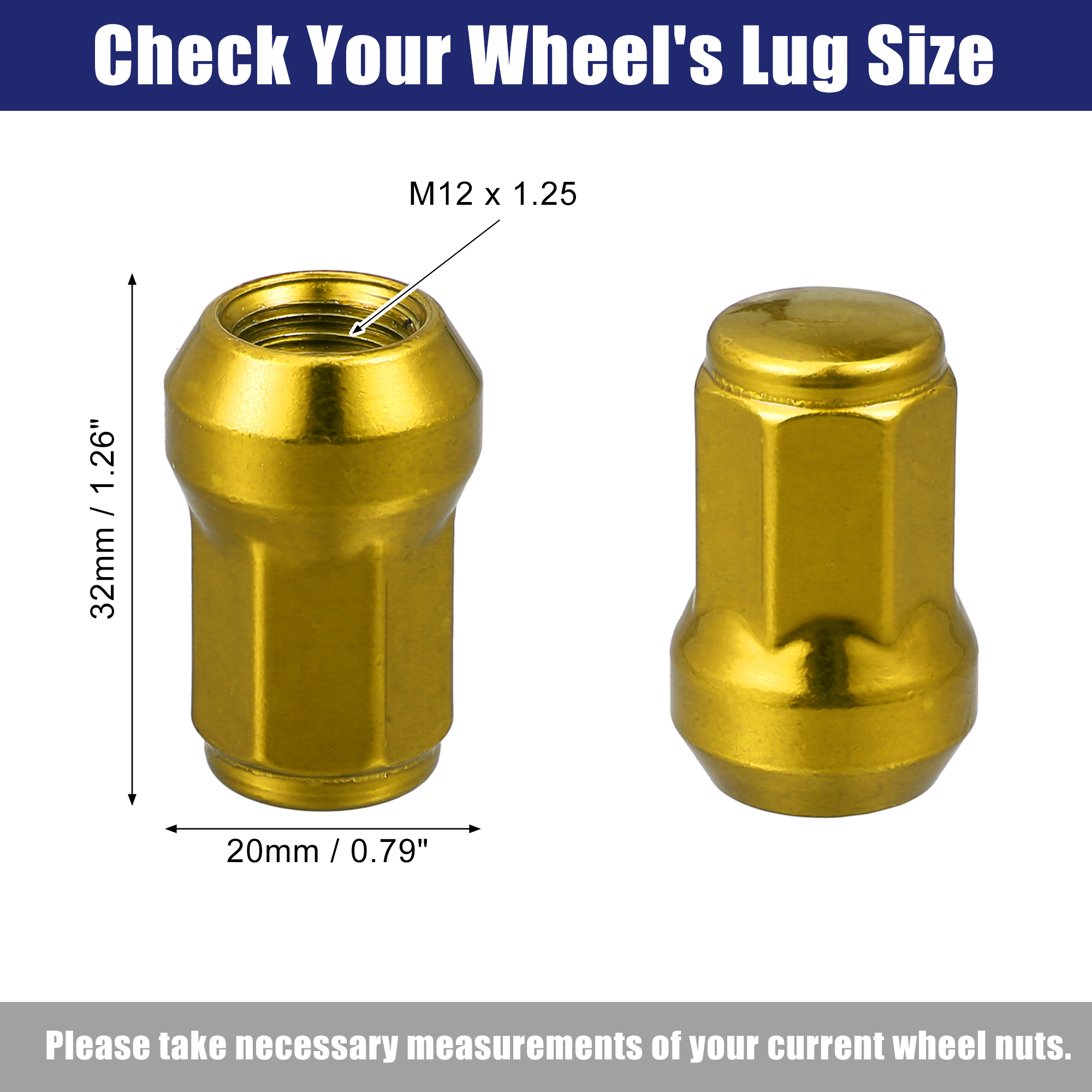 Unique Bargains 20Pcs M12 x 1.25 Car Lug Nuts with Socket Key Gold Tone
