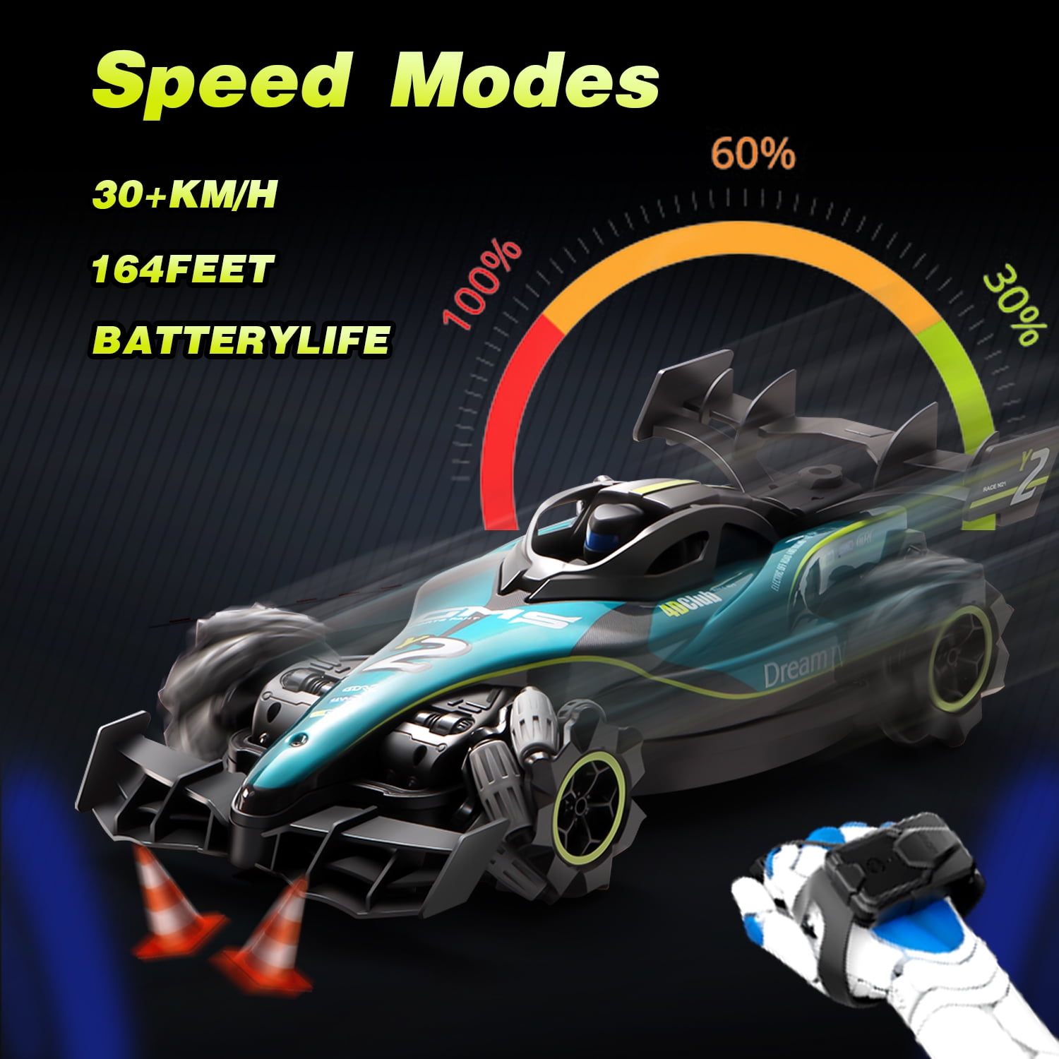 4DRC RC Racing Car, 1:12 4WD Toy Cars Buggy 2.4Ghz High Speed Remote Control Car Drift Car, Sideways Driving, with Watch Control.for Boys &  Gift for Kids Blue