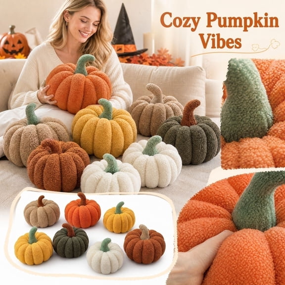 Decorative Throw Pillows for Couch, Halloween Plush Pumpkin Pillow, Orange Fall Throw Pillow, Cozy Room Decor Accent Pillow, Soft Stuffed Pumpkin Decor for Fall and Halloween Home