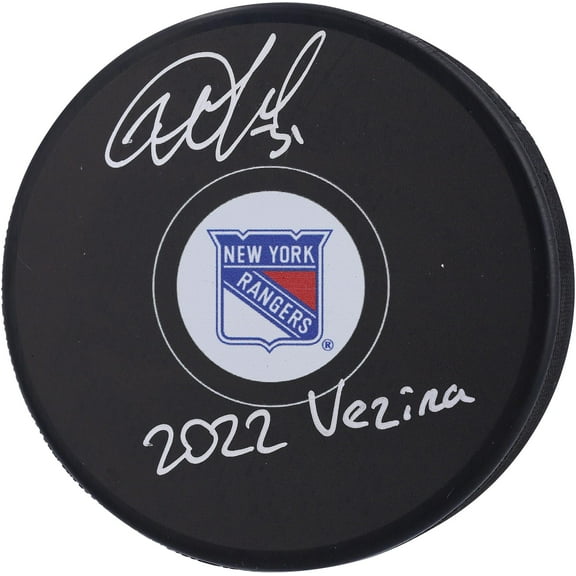 Igor Shesterkin New York Rangers 2022 Vezina Trophy Winner Autographed Hockey Puck with "2022 Vezina" Inscription - Fanatics Authentic Certified