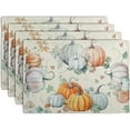 thumbnail image 1 of Ensemble de 4 Napperons Citrouilles et Feuilles d'Automne, 12x18 Pouces Aquarelle Automne Action de Grâce Résistant à la Chaleur Lavable Napperon en Lin Saisonnier Style Ferme pour Table, Fête Cuisine Salle à Manger Décoration, 1 of 6