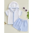 thumbnail image 4 of BemeyourBBs Toddler Terry Cloth Swim Cover Up Baby Boy Girl Swimsuit Trunks and Short Sleeve Coverup Towel Zipper Hoodies Top Seersucker Gingham Shorts Set Beach Bathing Suit Swimwear, 4 of 9