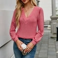 thumbnail image 2 of ATOYSOY Outwear Fall Solid Color Tops Casual Cotton Linen Deep V Neck Pullovers Trendy Long Sleeve Tees Loose Shirts for Women Pink L, 2 of 8
