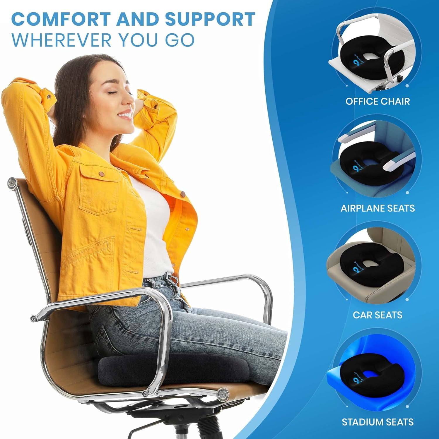 Donut Pillow Hemorrhoid Tailbone Cushion – Small Black Seat