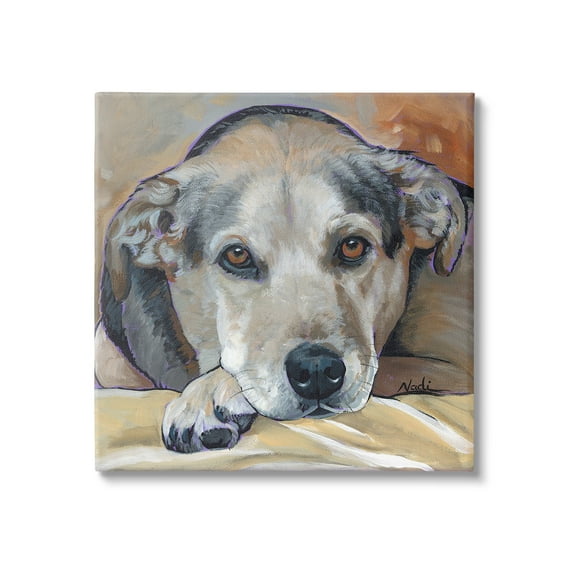 Stupell Industries Cozy Dog Portrait Animals & Insects Painting Gallery Wrapped Canvas Art Print Wall Art, 17 x 17