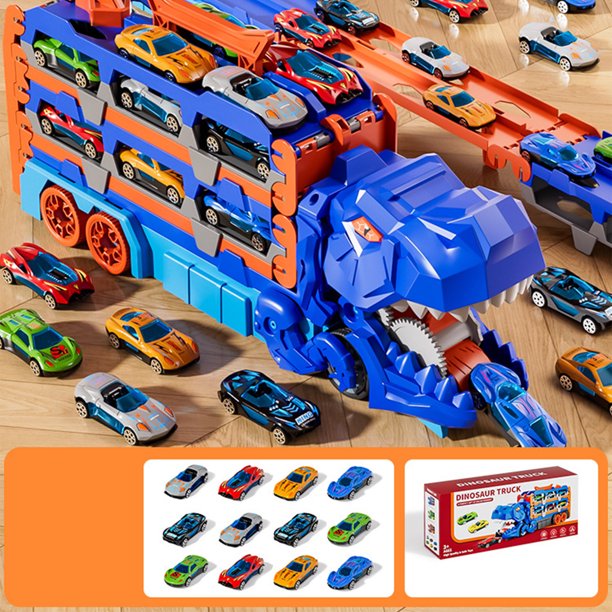 Pista de coches de juguete para niños pequeños: pista de carreras con 12 dados para transportar dinosaurios. Regalo para niños de 3 a 12 años.