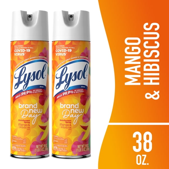 Lysol Brand New Day Disinfectant Sanitizing Antibacterial Sprays, Mango & Hibiscus, 19 oz, 2 Pack