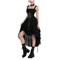 thumbnail image 2 of Jsaierl Women's Gothic Steampunk Corset Dress Square Neck High Low Ruffle Layered Halloween Cosplay Costume, 2 of 8
