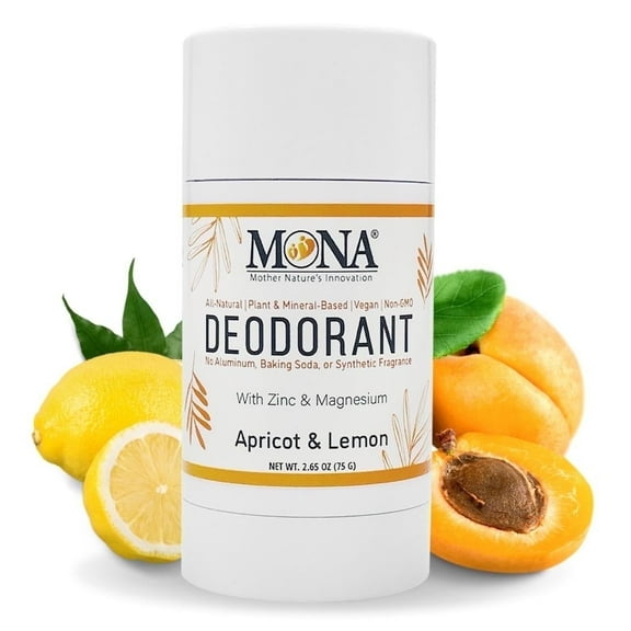 MONA All Natural Magnesium Deodorant for Women & Men | Apricot & Lemon | Baking Soda & Aluminum Free | (2.65 Oz)