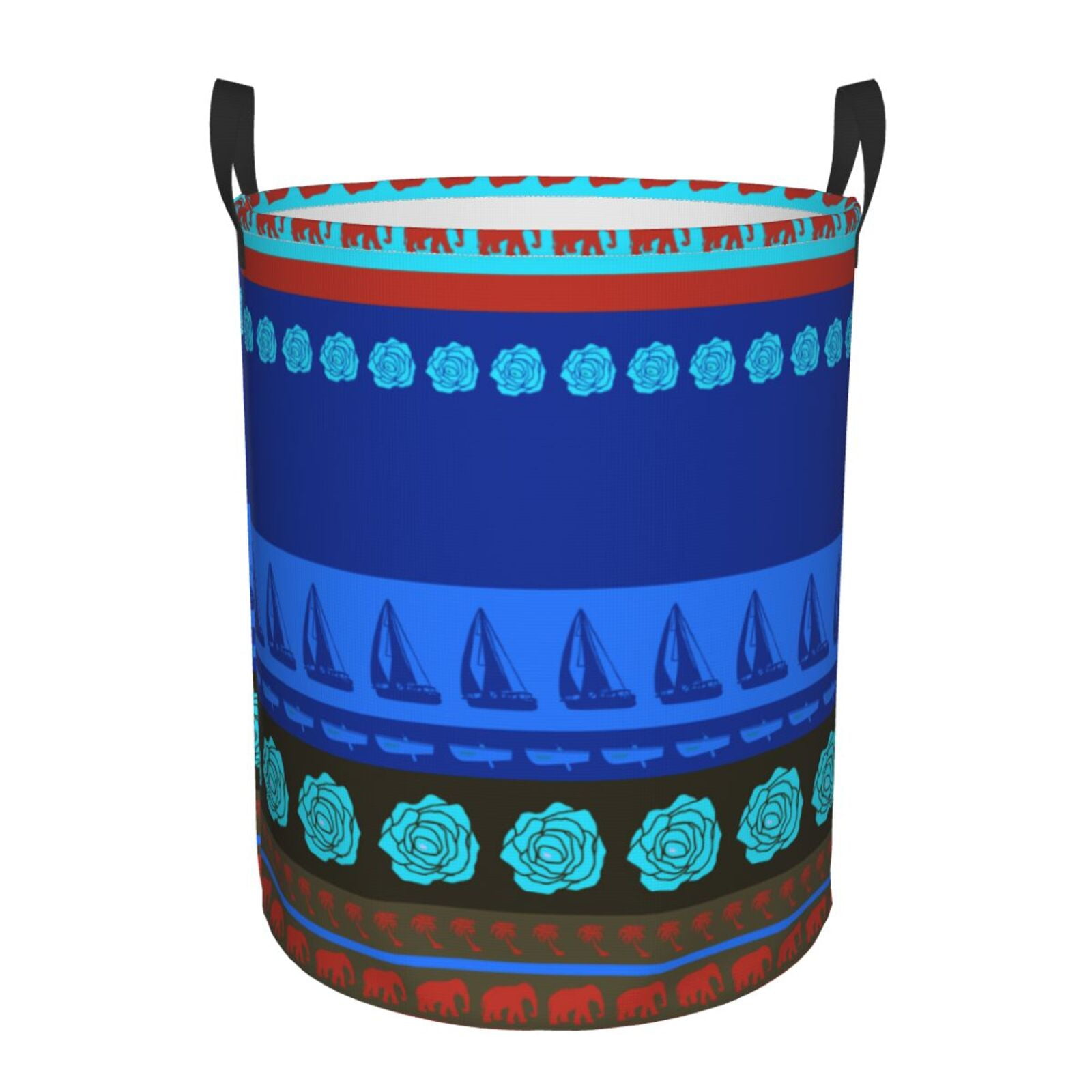 Round Laundry Basket, South American Tribal Stripes Pattern Bathroom