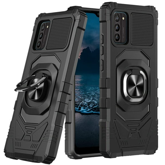 For Nokia G100 4G Hybrid 2in1 Dual Layer with Rotate Magnetic Ring Stand Holder Kickstand, Rugged Shockproof Protective Cover ,Xpm Phone Case [ Black ]