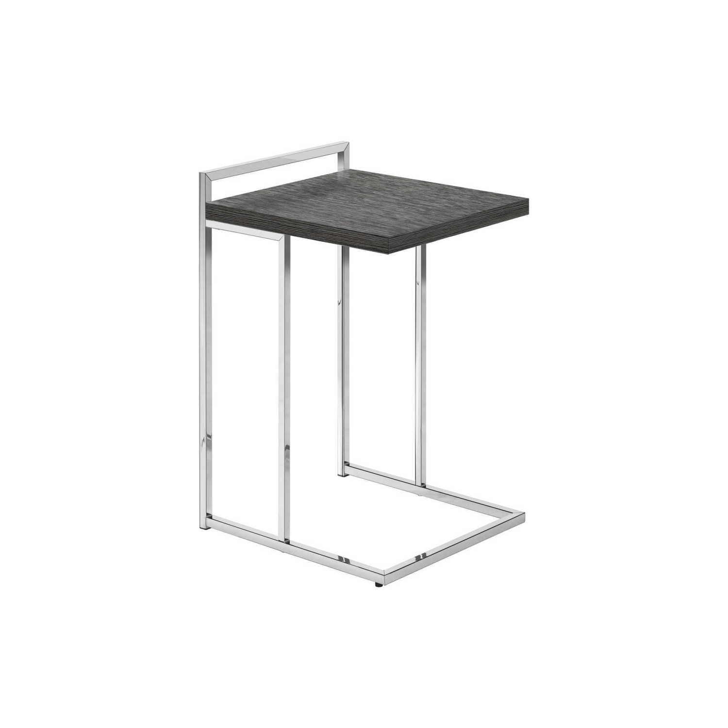 C-Shaped Accent Table, Chrome & Grey Laminate, End Table for Living Room, Bedroom