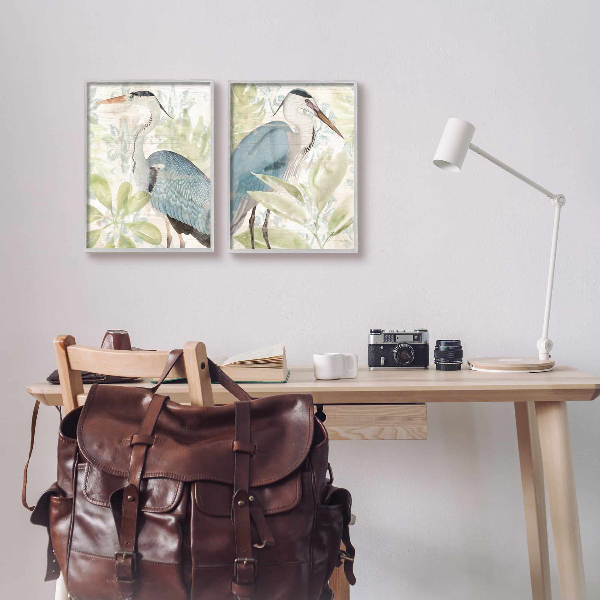 Stupell Industries Cranes & Tropical Plants Animals & Insects Painting Gray Framed Art Print Wall Art, 11 x 14