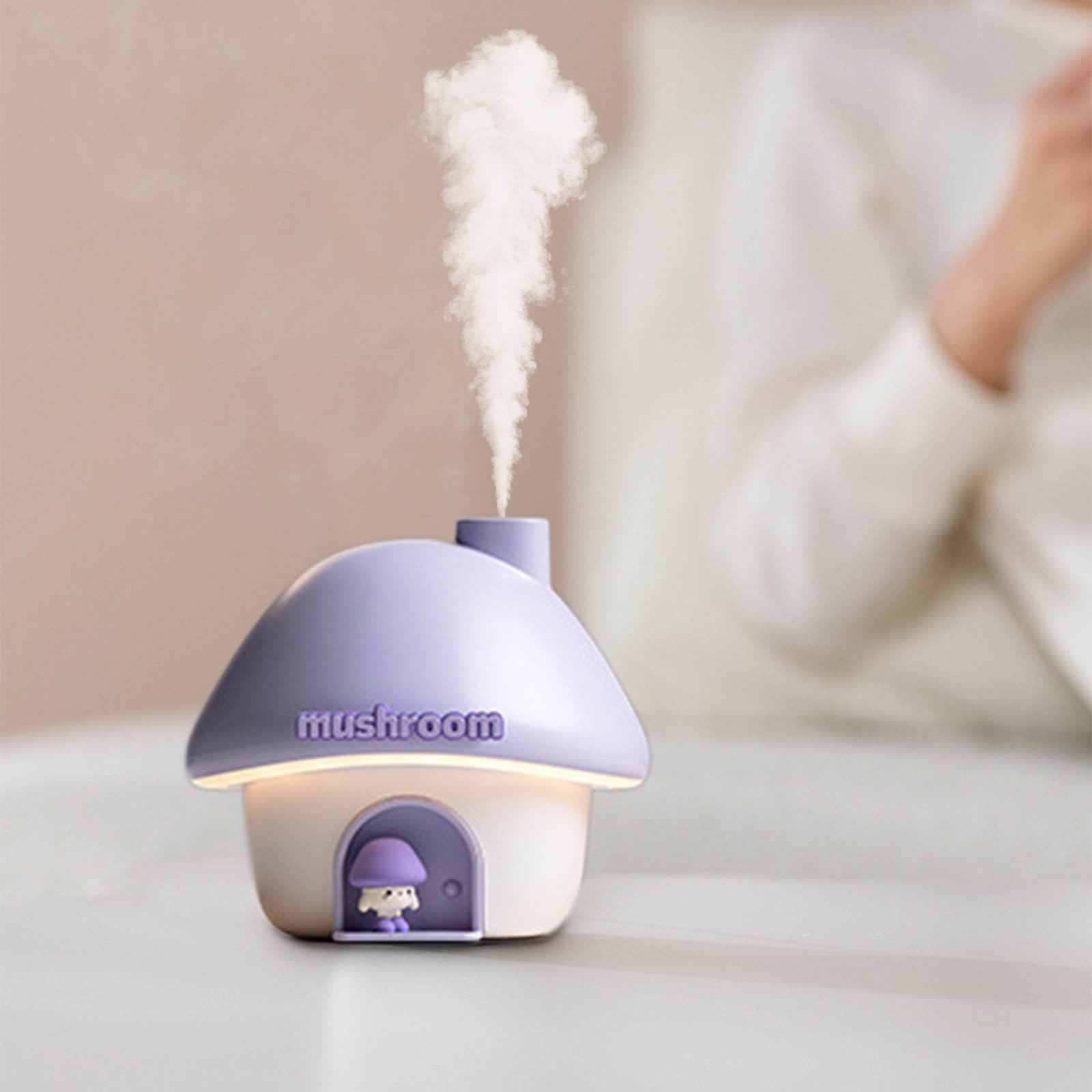 Kingfansion Cute Mushroom House Humidifier, 300ml Small Cool Mist Humidifers, USB Rechargeable Mini Portable Air Humidifer with Night Light, 7 Color Gradient Light for Bedroom Desk