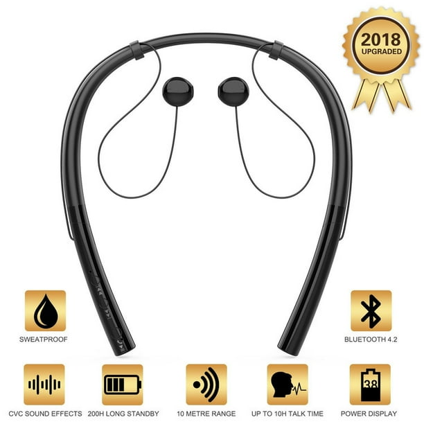 Bluetooth Headphones Retractable Earbuds Neckband Wireless Headset