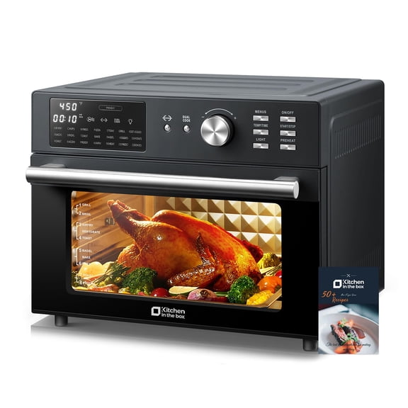32QT Extra Large Air Fryer Toaster Oven Combo, 21-in-1 Countertop Convection Toaster Oven with Rotisserie and Dehydrate, 6 Accessories, 1800W Dual Cook Preset (Black)
