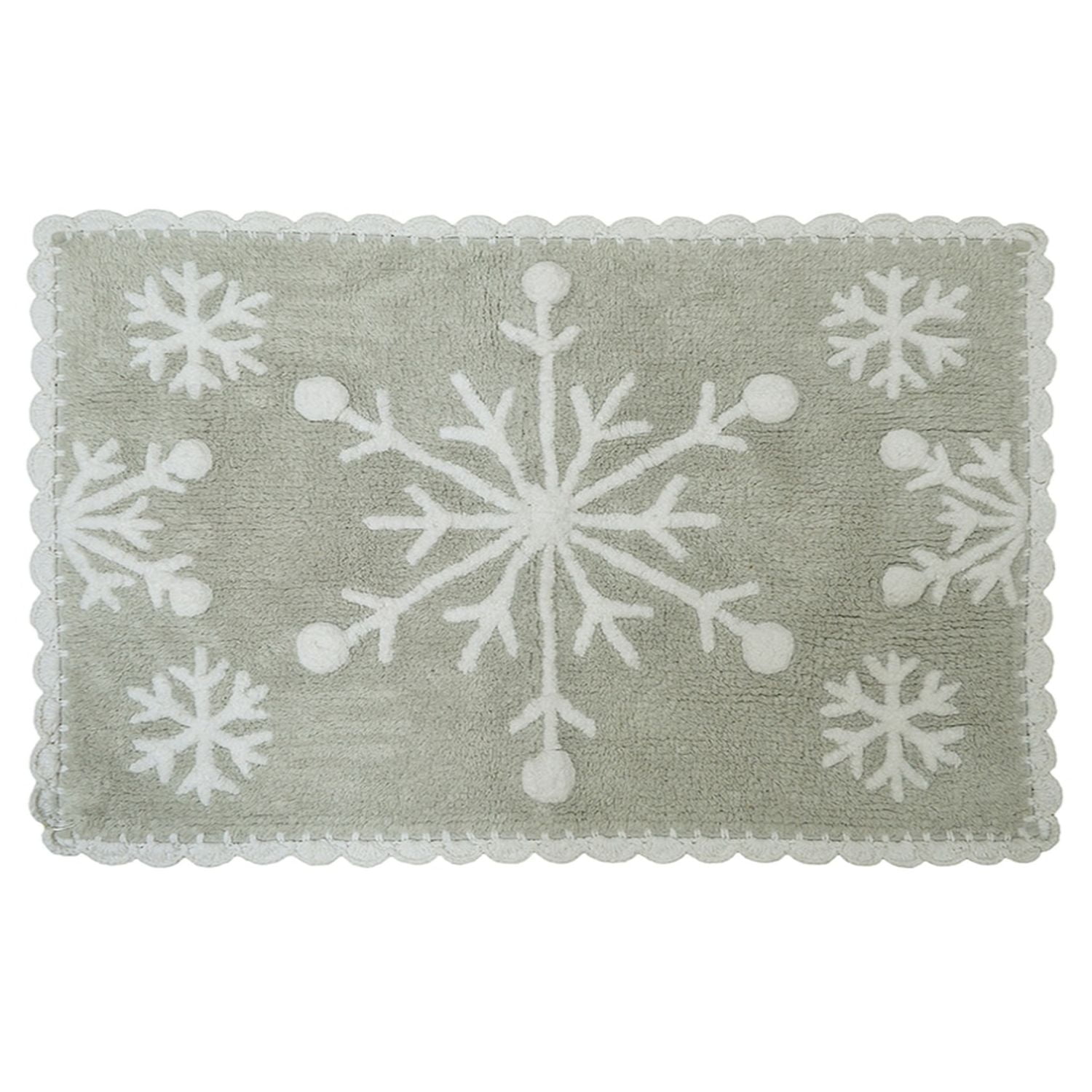 St Nicholas Square Gray Snowflake Throw Rug Crochet Edge 20x30 Cotton