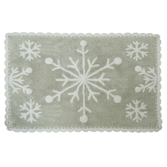 St Nicholas Square Gray Snowflake Throw Rug Crochet Edge 20x30 Cotton Bath Mat
