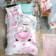 thumbnail image 1 of SUSSEXHOME Pink Car Cotton Duvet Cover Set, Full Size Duvet Cover, 1 Duvet Cover, 1 Fitted Sheet and 2 Pillowcases, Iron Safe, Hypoallergenic, Breathable , Machine Washable, 1 of 7