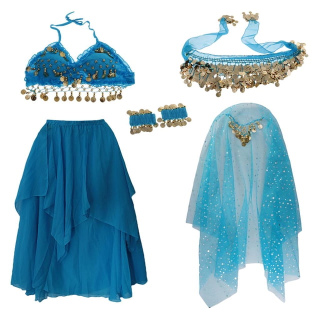 5/set chico traje de danza del vientre niñas moneda borla danza egipcia vestido de lujo S/M/L Azul SM SunniMix Traje de la danza del vientre