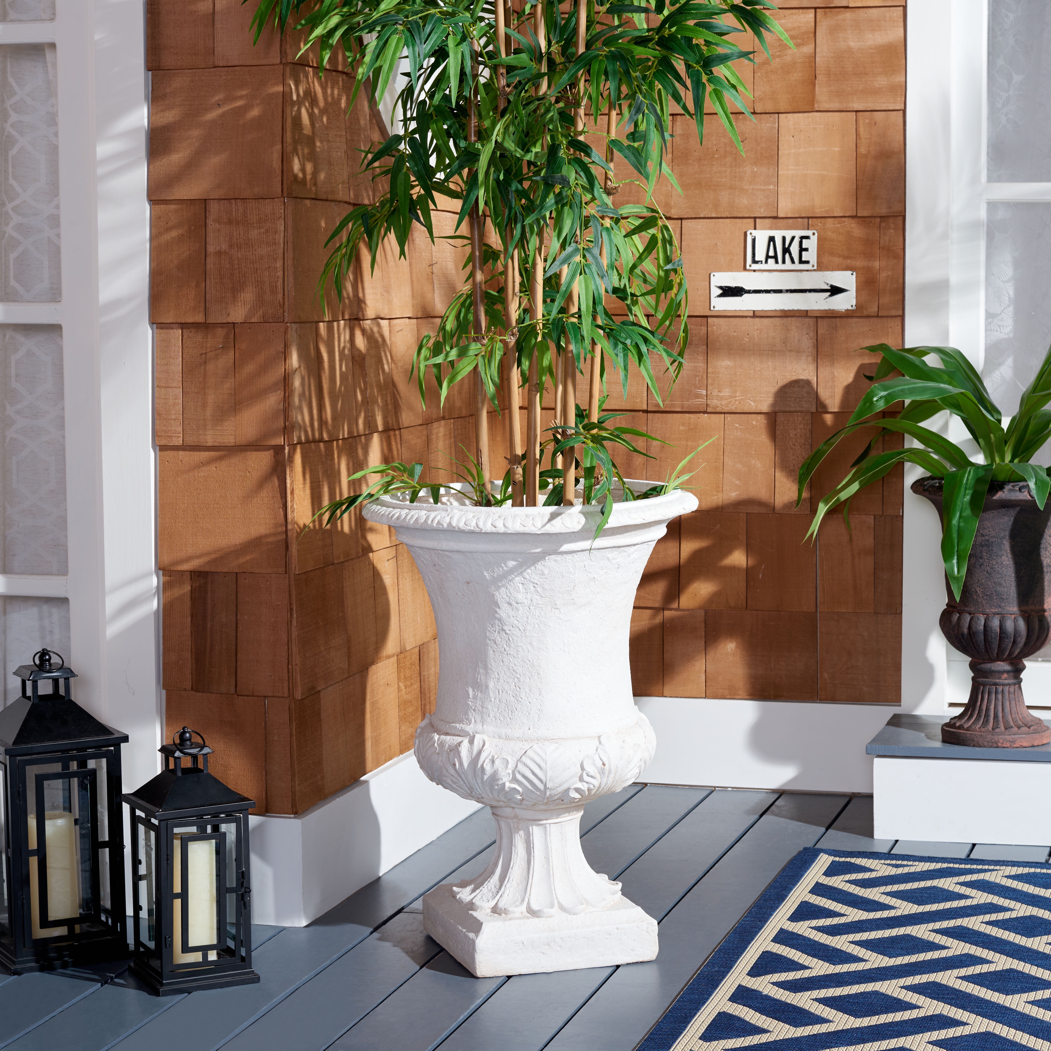 SAFAVIEH Paven 21" x 21" x 29" Urn Off White Resin Solid Plant Pot