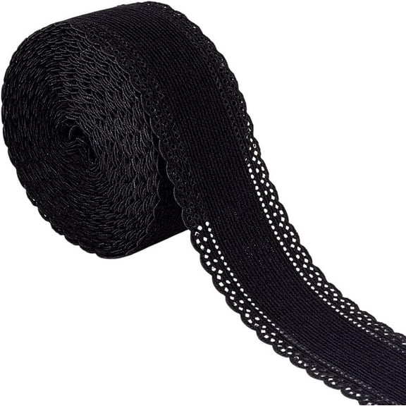 5 Yards Black Scalloped Edge Ribbon 1-1/2 inch Lace Edge Corduroy Ribbon Scalloped Edge Crocheted Lace Trim Fabric for Scrapbooking Wrapping Sewing Craft Wedding Home Décor