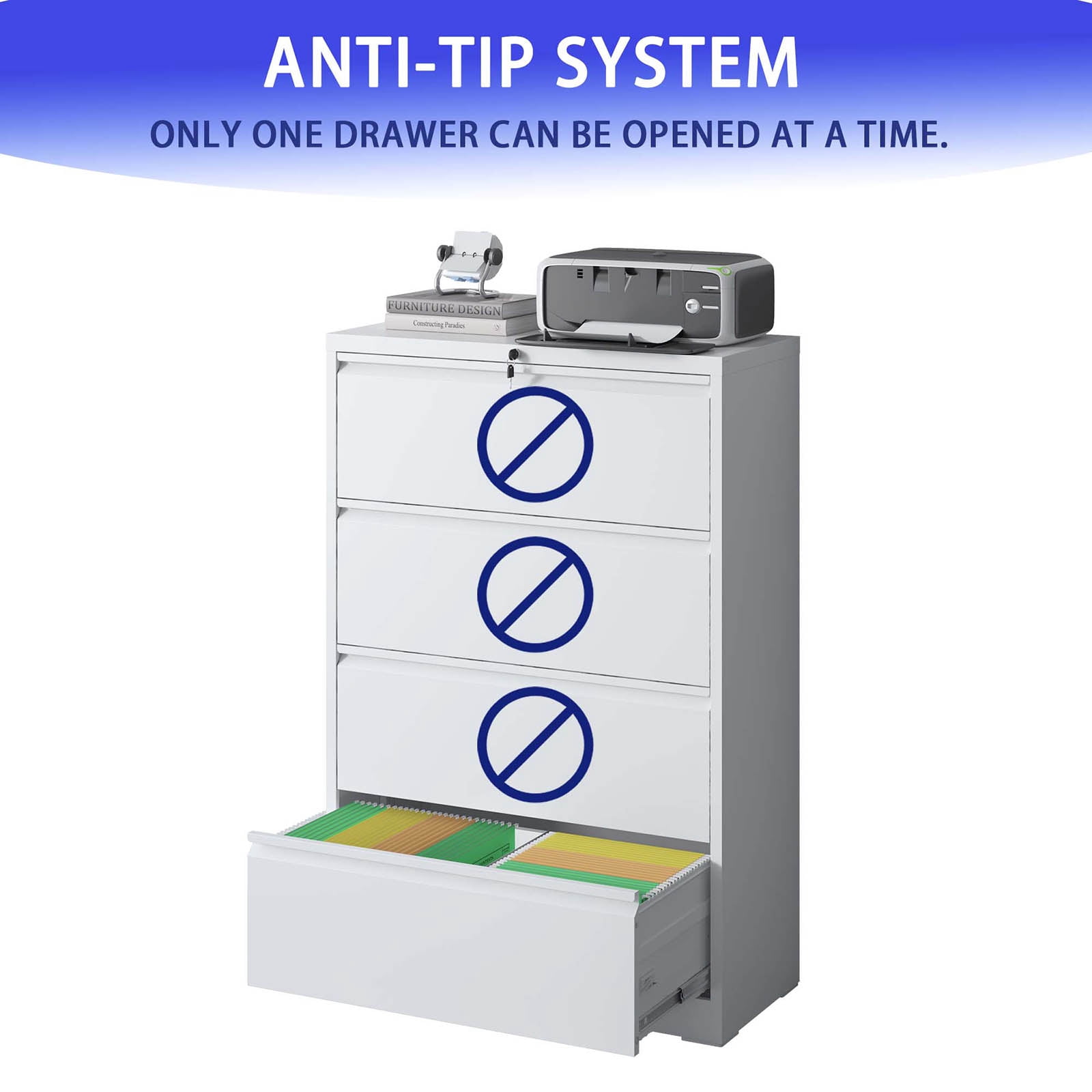 File Cabinet With 4 Drawers, Lock, 2 Keys, Quiet Storage Space Lockable Metal File Cabinet For Home Office, Files Legal, Letter, A4, F4 Size