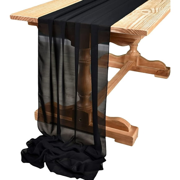 Baby Shower Perfect for Romantic Bridal Shower 10' Black Chiffon Table Runner Wedding Table Runner 10' Gauze Table Runner Rustic Transparent Table Decoration