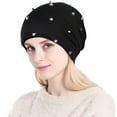 thumbnail image 2 of Sombrero sólido Sombrero con ribetes Sombrero con remaches Remaches a prueba de viento Sombrero hiphop para mujer Sombrero de punto para deportes de invierno, 2 of 6
