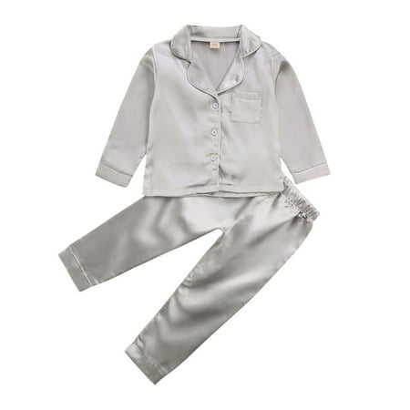 

Musuos Baby Girl Boy Satin Pajamas Set Long Sleeve Button-Down Sleepwear