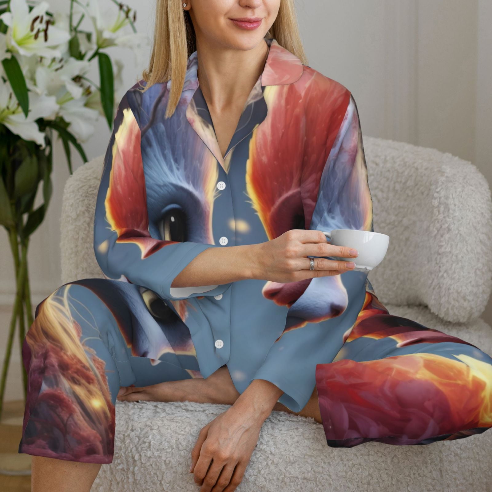 Picia Cute Red And White Elf Pattern Women’s Long-Sleeve Sleepwear Set - Soft 2-Piece Loungewear with Pockets, Comfy PJs for Relaxing Nights-Medium