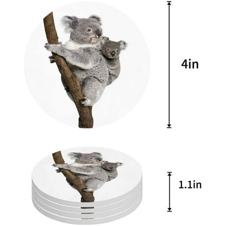 

FMSHPON Koala Set of 4 Round Coaster for Drinks Absorbent Ceramic Stone Coasters Cup Mat with Cork Base for Home Kitchen Room Coffee Table Bar Decor