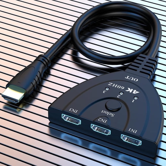 4K@60Hz HDTV 2.0 Switch, 3-in-1 HDTV Switcher with 1.64FT Cable, 3 Port HDTV Splitter for Xbox, PS5, PC, Supports 4K@60Hz, 1080P