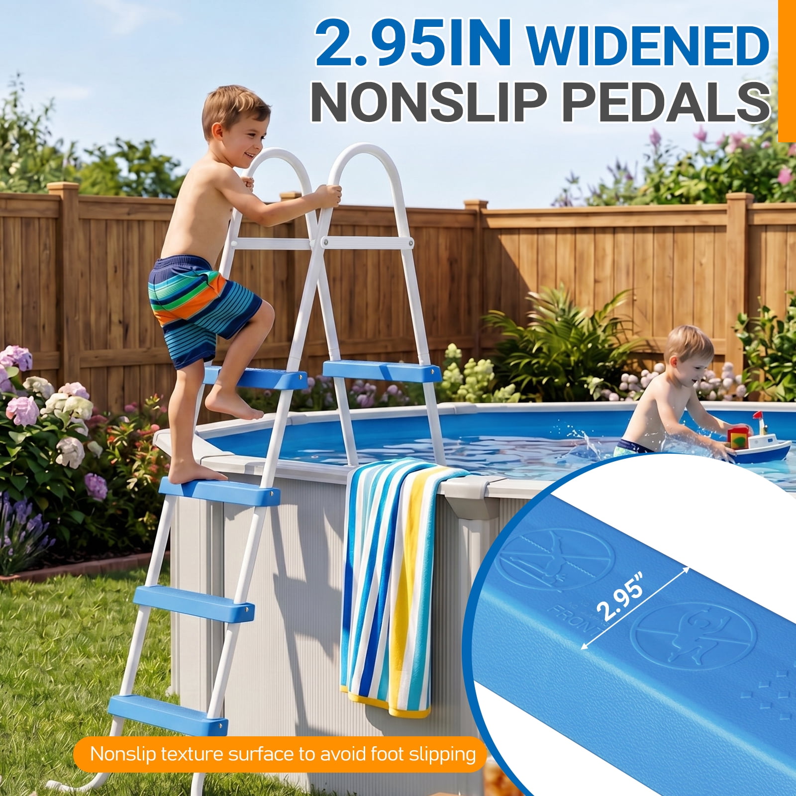 Zimtown 4-Step Pool Ladder, 52 Inch Above Ground Swimming Pool Ladder with White Metal Frame & Blue Steps, Heavy-Duty Entry Ladder