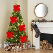 2 Pack Red Christmas Bows Outdoor Decorations 5.12x5.12in Large Christmas Tree Topper Bow Xmas Wreath Ribbon Bows Christmas Tree Hanging Crafts Gift Bows Holiday Party Indoor Outdoor Home Decor