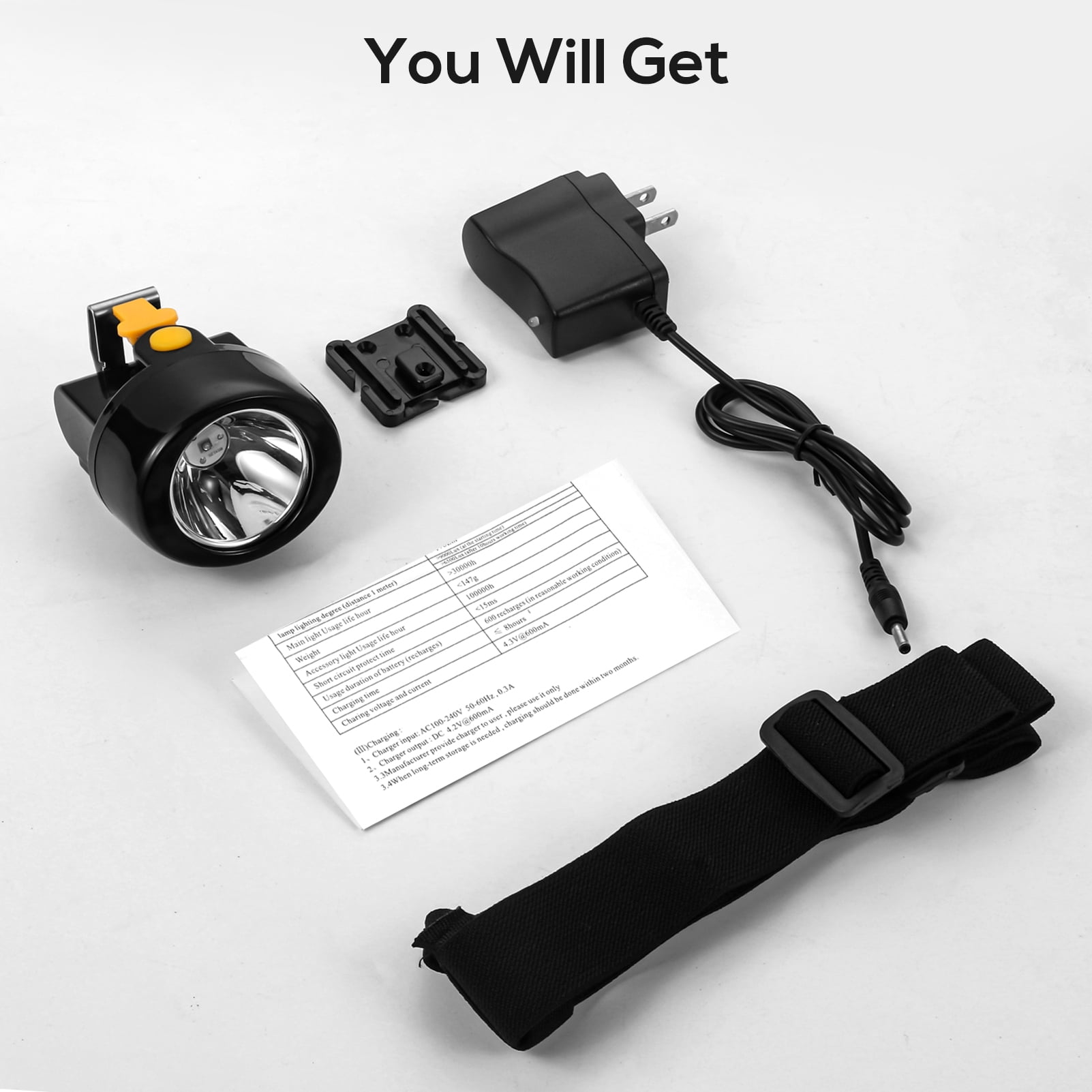 Hunting Friends Rechargeable LED Mining Headlamp, Waterproof & Explosion-Proof Miner's Headlamp, High-Power Headlight Flashlight for Camping, Night Running, Fishing, Hunting & Outdoor Activities