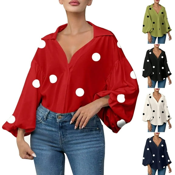 FRSASU Women's Long Sleeve Shirts Casual V Neck Tops Fall Ladies Loose Pullover White XL(XL)