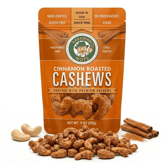 Magic Bavarian Nuts Cinnamon Roasted Cashews Vegan Gluten-Free 9 oz