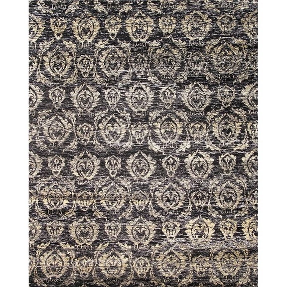 Pasargad Home Sari Silk 96" x 119" Hand-Knotted Silk Fabric Area Rug in Black