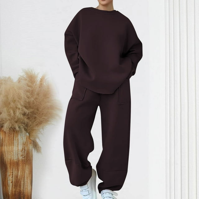 Timdgard 2 Piece Sets for Women Plus Size Long Sleeve Pullover Tops Pants Fall Outfits Loose Sweatsuit