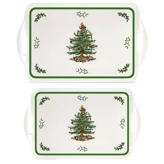Pimpernel Christmas Tree 2 Piece Melamine, Large and Small Tray Set