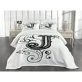 thumbnail image 3 of Ambesonne Letter J Quilted Bedspread Set 3 Pcs, Noble Royal Initials J, Queen Size, Black Grey White, 3 of 5
