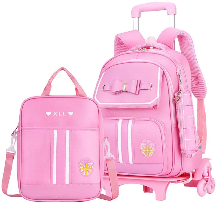 Cute Print Bowknot Trolley Backpack Elementary Middle School 