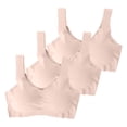 thumbnail image 2 of IQOGKRN 3 Pack Women Ice Silk Seamless Wireless Sports Bra No Underwire Plus Size Gentle Push Up V Neck Wide Vest Straps High Elastic Bras Beige L, 2 of 9