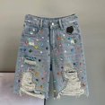 thumbnail image 2 of uvwlwu Men Rhinestone Decor Ripped Jean Shorts High Waist Frayed Hem Comfort Breathable Denim Shorts for Daily Casual Outfits,L, 2 of 4