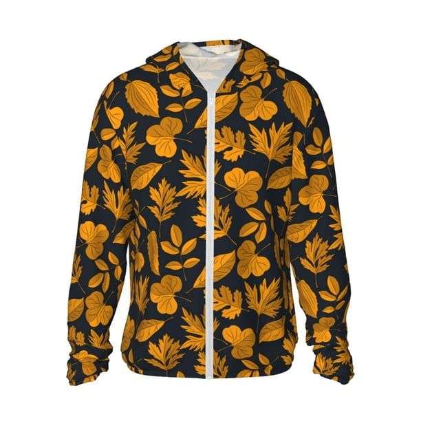 Fotbe fall leaf Chaqueta con Protección Solar UPF 50+ para Hombre y Mujer, Camisa con Capucha y Bolsillos-Large