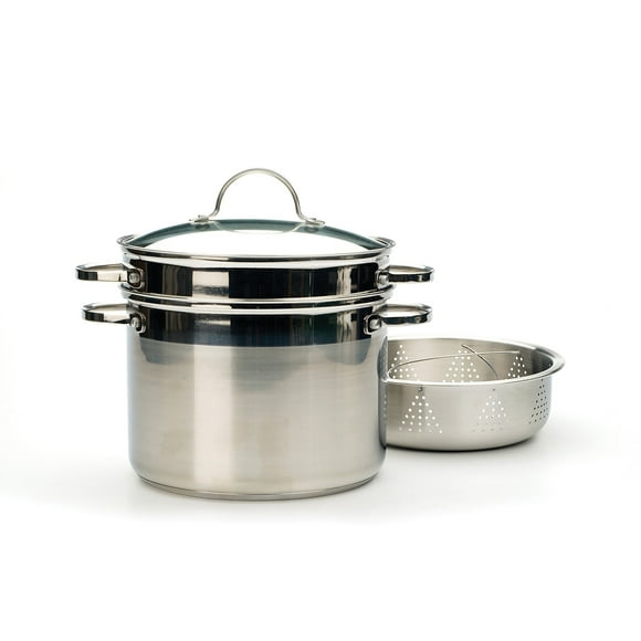 Design Imports 8 Qt Multi Cooker, 18/8 Stainless Steel with Glass Lid, Dishwasher Safe