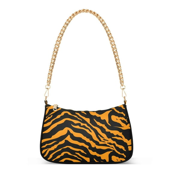 Ryvnso Tiger Print Background Womens Chain Shoulder Bag Tote Handbags Clutch Hobo Purse with Zipper for Travel