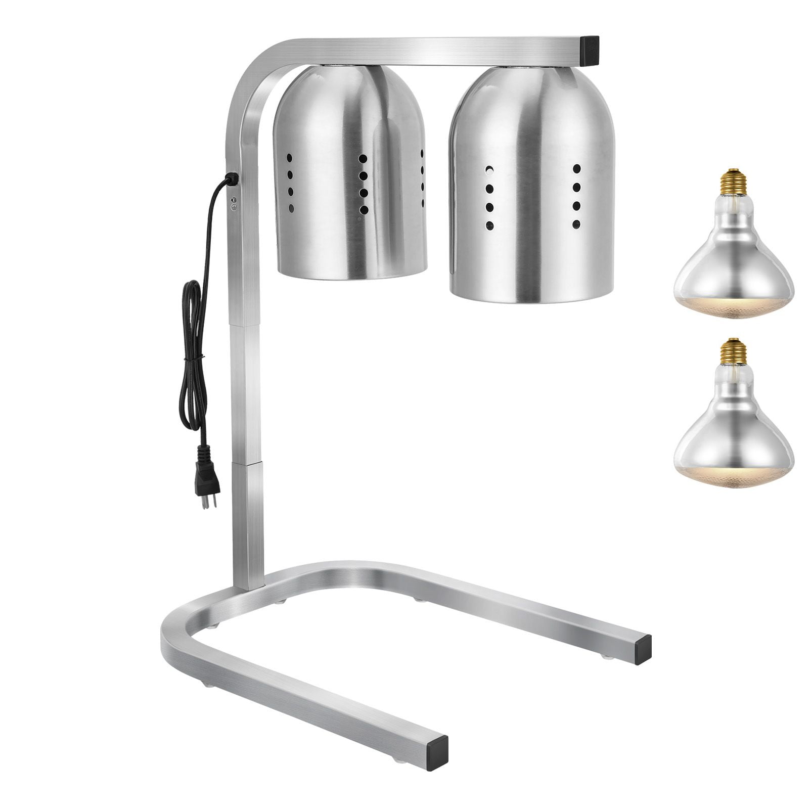 500W Commercial Food Heat Lamp with Adjustable Height, 26.4-30.3", 2 x 250W Infrared Bulbs, Stainless Steel, for Restaurant Cafe Buffet