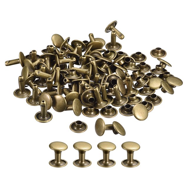 Unique Bargains 50 Sets Leather Rivets 9mm Double Cap Rivets 10mm Height Metal Studs Rivet, Bronze Tone